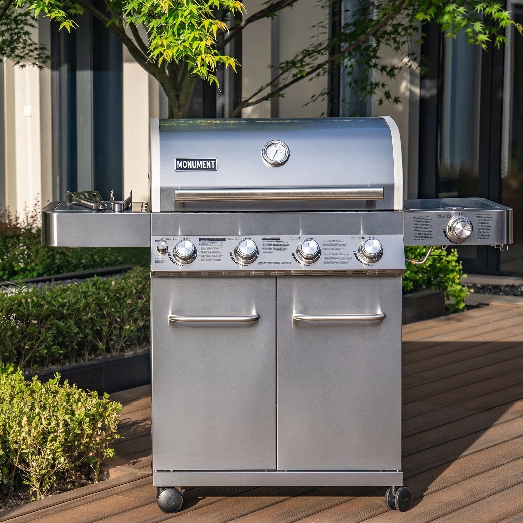 Monument Grills 17842 4-Burner Propane Gas Grill w/ Rotisserie Kit & Side Burner