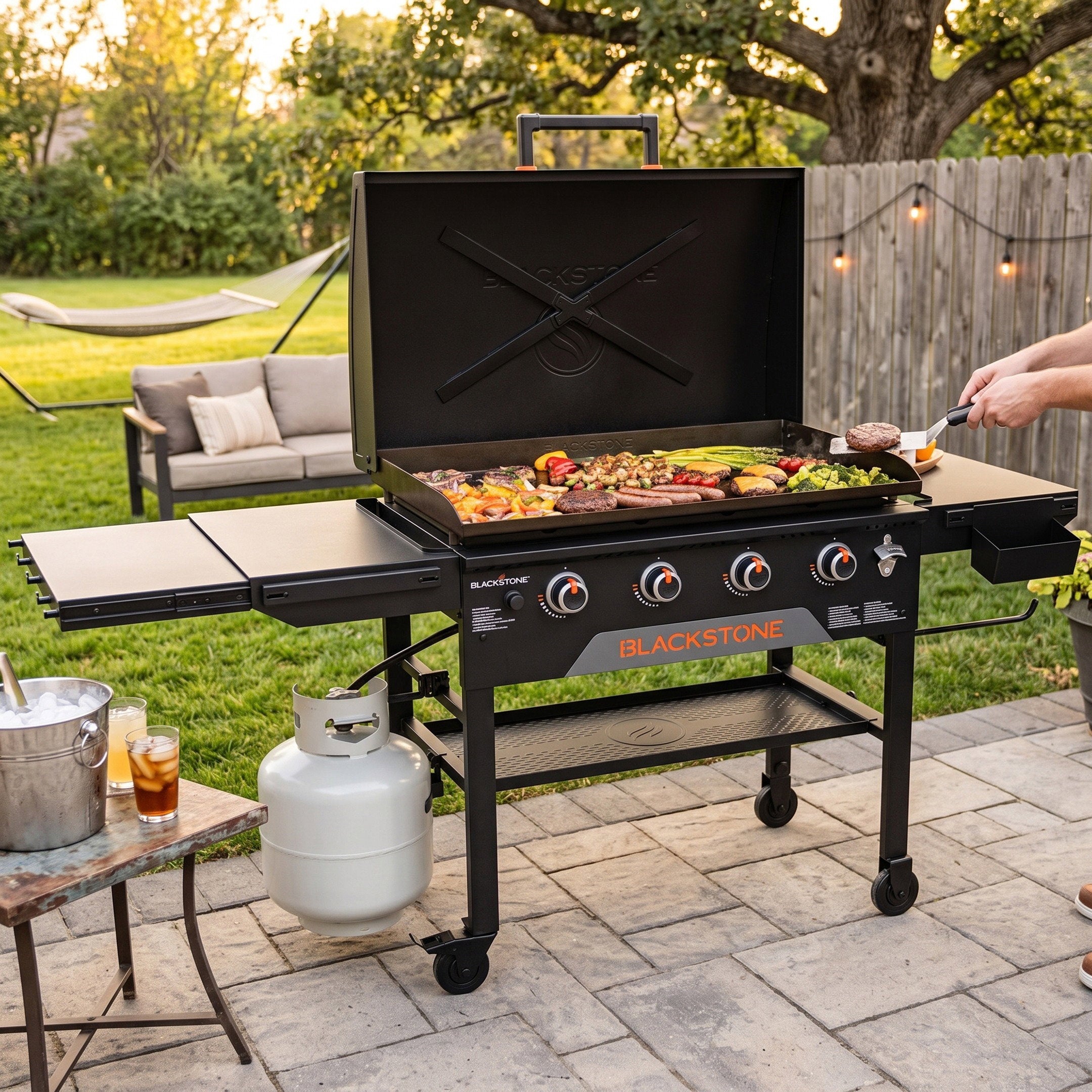 Blackstone 36" 4-Burner Omnivore Griddle Grill Hood Extendable Shelves