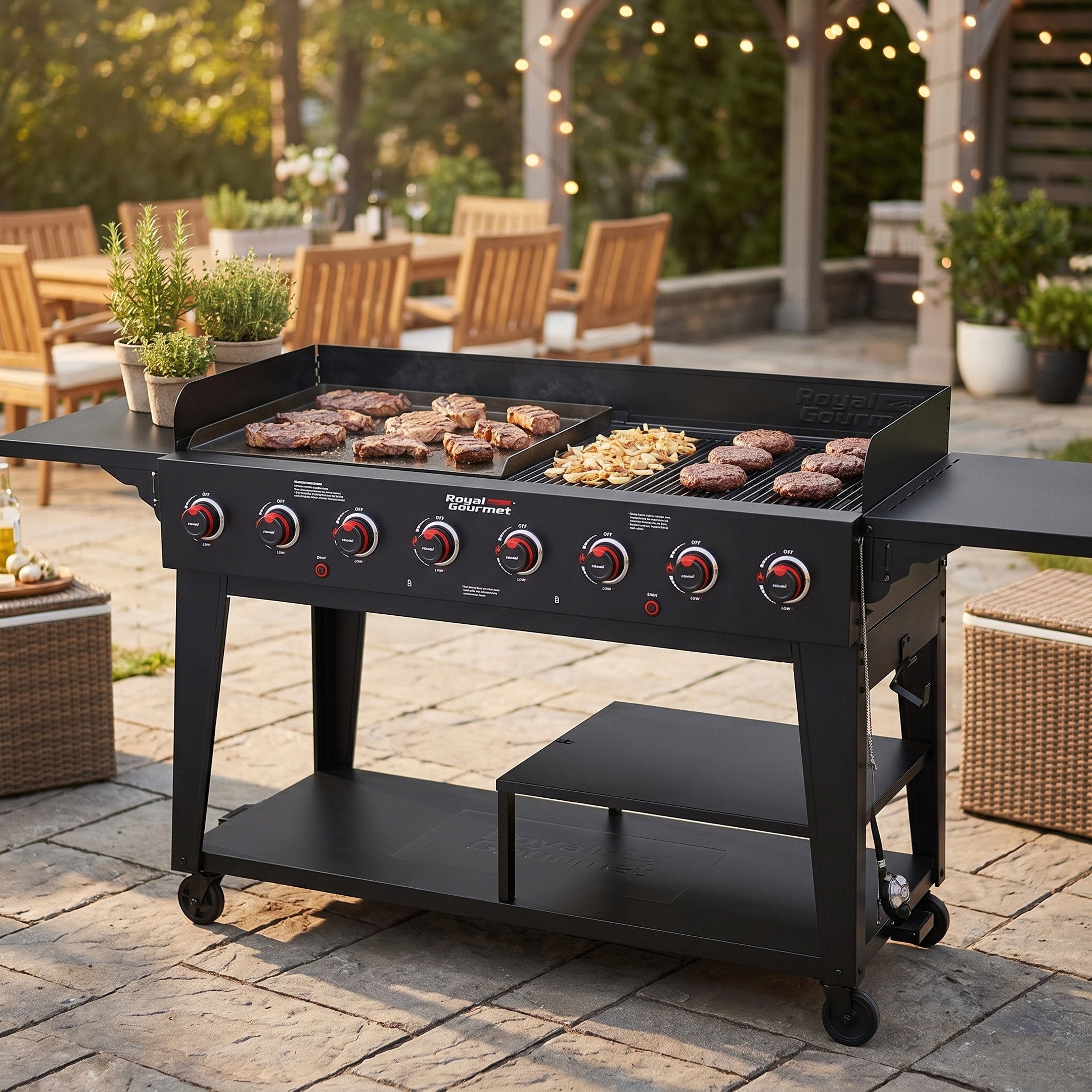 Royal Gourmet 8-Burner Liquid Propane Gas Grill BBQ w/ Side Tables Outdoor