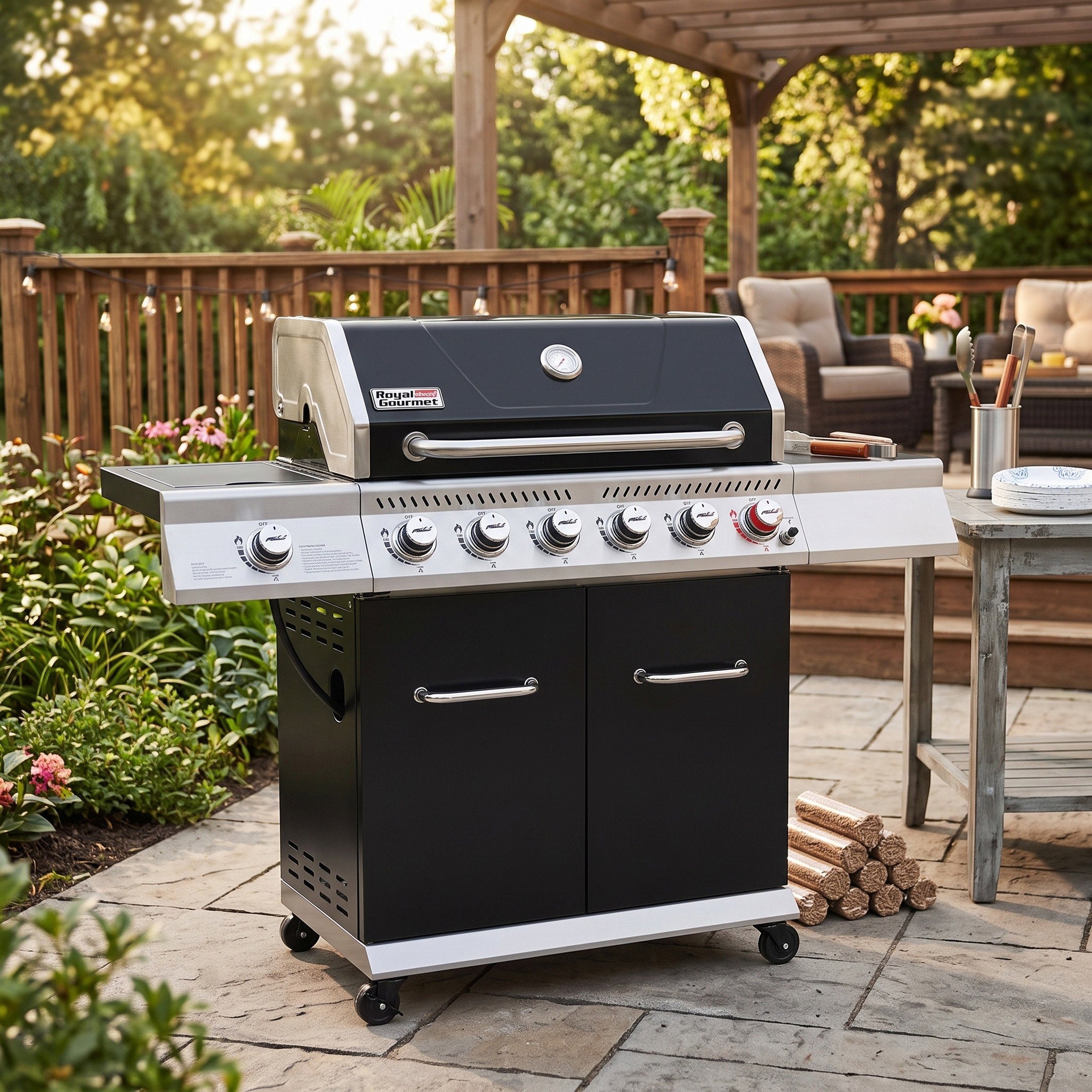 Royal Gourmet 6 Burner Propane BBQ Grill with Side Burner & Storage Cabinet