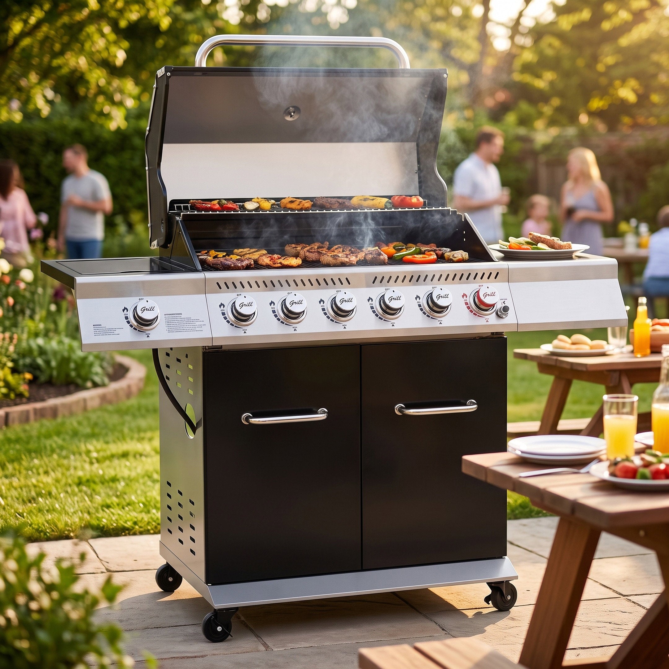 Royal Gourmet 6 Burner Propane BBQ Grill with Side Burner & Storage Cabinet