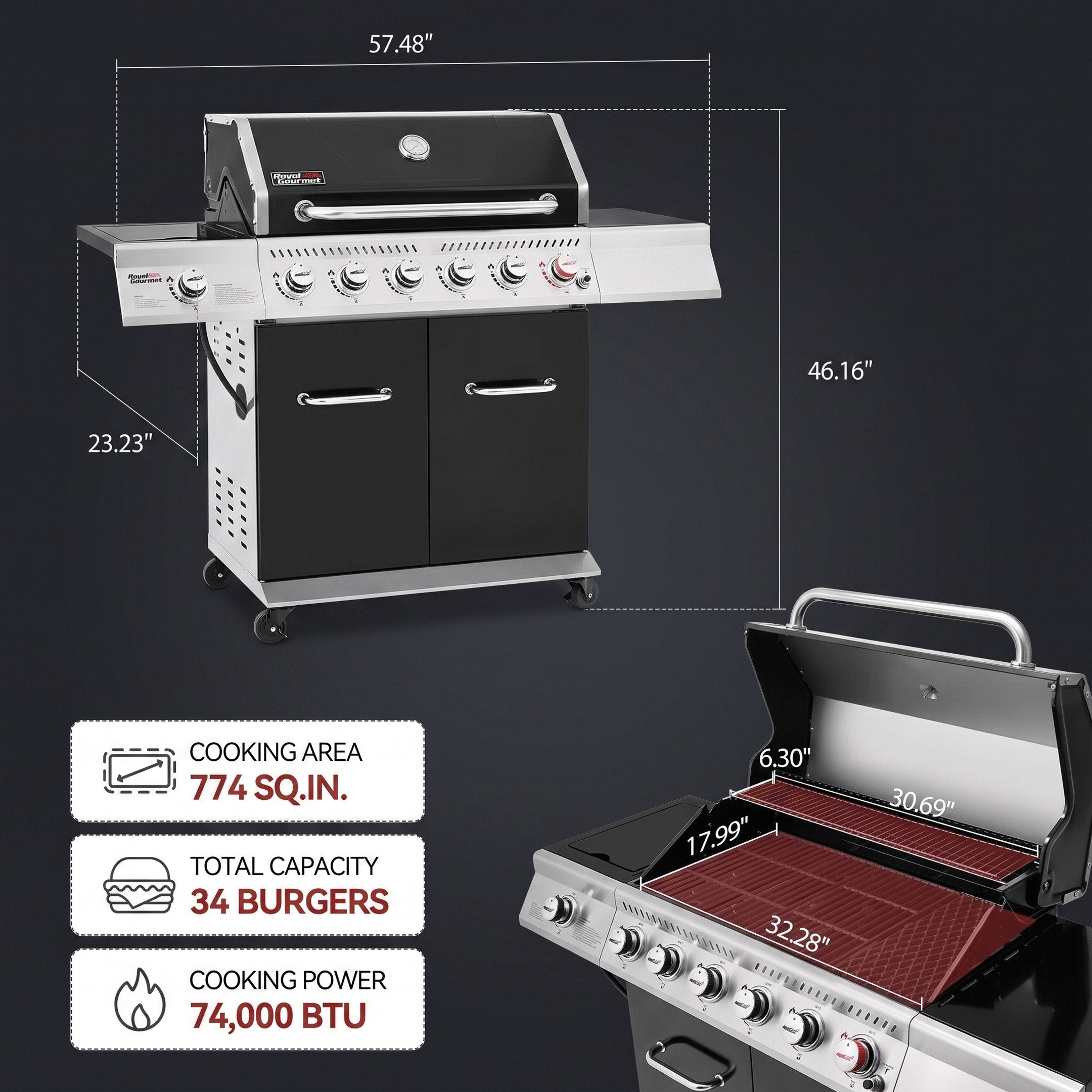 Royal Gourmet 6 Burner Propane BBQ Grill with Side Burner & Storage Cabinet
